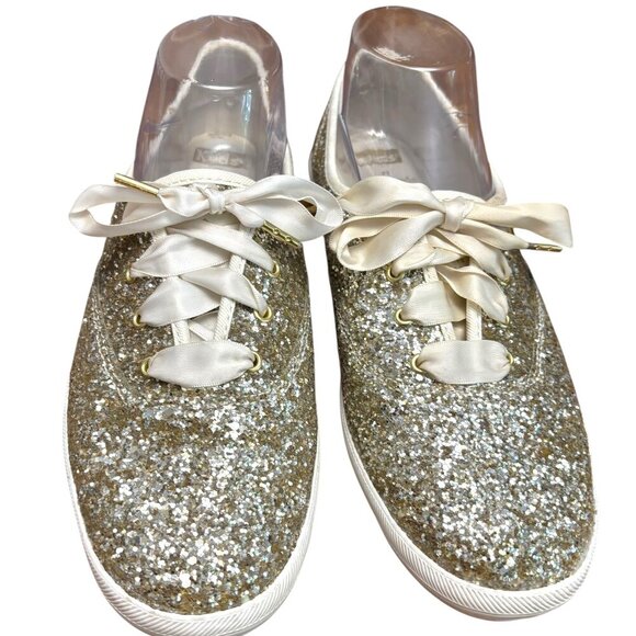 KATE SPADE KEDS Collab Silver Glitter Sparkle Sneakers Size 9 - Picture 2 of 11